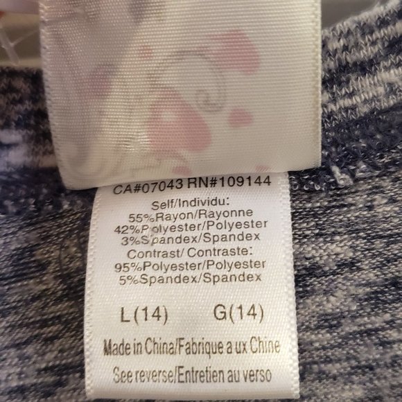 Jenna & Jessie Girl's Grey Blue Shirt Burgundy Pink Embroidery Roses-Size L (14) - Picture 7 of 10